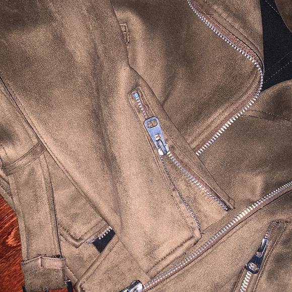 ZARA Basic Outerwear Collection - Suede Moto Jacket in Brown SIZE SMALL! - Picture 5 of 5